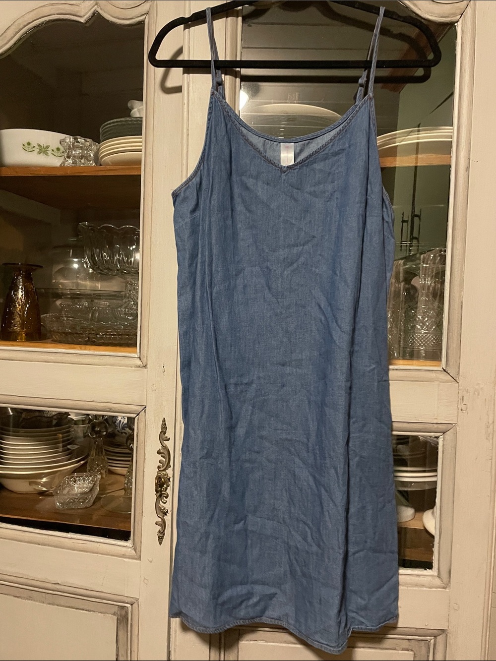 No Boundaries Light Blue Denim Slip Dress with Spaghetti Straps